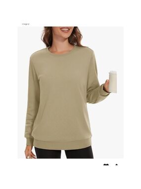 MAGCOMSEN Women's XXL Fleece Lined Crewneck Sweatshirt Khaki Tan Pullover